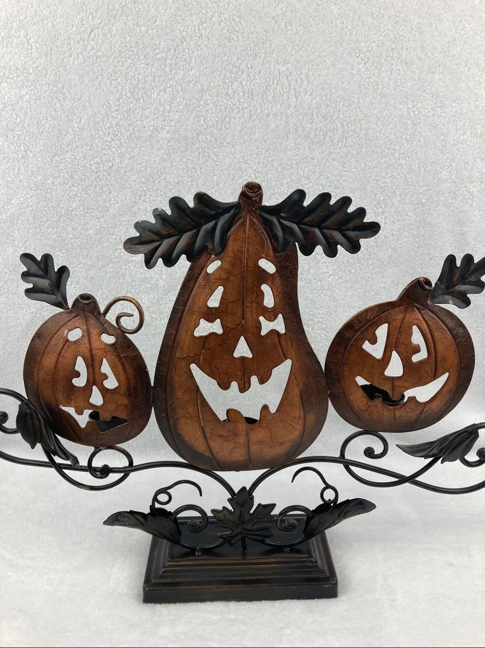 Decorative Rustic Halloween Metal Jack-O-Lantern Tea Light Holder 22”